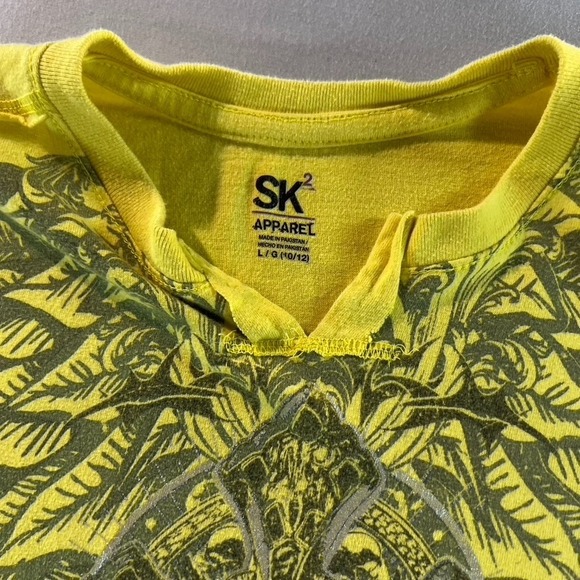 SK Apparel Youth L (10/12) Graphic Yellow Tank Top Cross Wings Tattoo Style - Picture 2 of 6